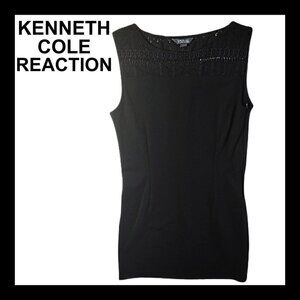 KENNETH COLE REACTION Black crochet sleeveless bodycon mini dress